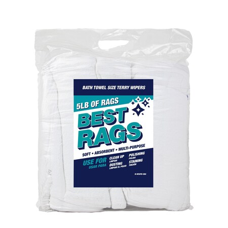 Monarch Bath Towel Size Terry Wipers - WHITE 5 lb bag N-W50FB-5BG